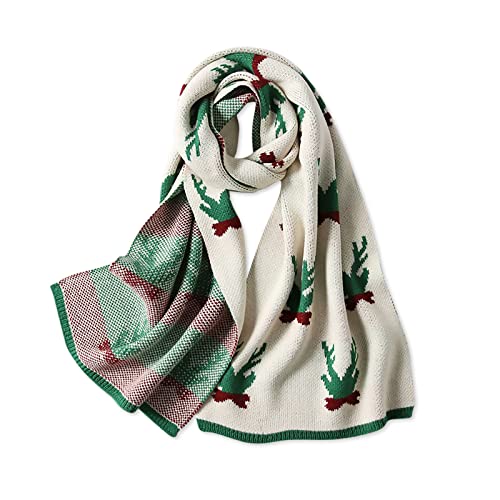 LumiSyne Winter Schals Damen Gestrickte Schals Doppelseitige Christmas Weihnachten Rentier Geweih Schneeflocken Muster Lang Pashmina Stola Dicke von LumiSyne
