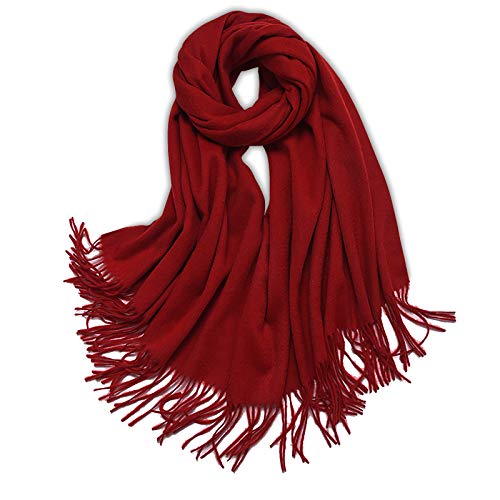 LumiSyne Winter Senior Kaschmir Schal Für Damen Warme Pashmina Einfarbige Schals Mit Quasten Unifarben Tücher Weiche Wolle Langer Verdickter Stolen von LumiSyne