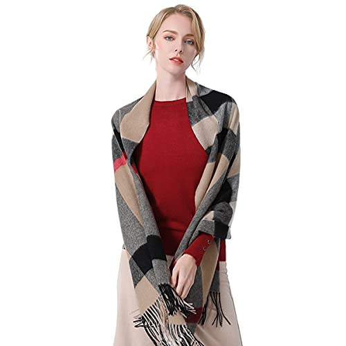 LumiSyne Winter Senior Plaid Kaschmir Schal Mit Quasten Für Damen Herren Übergroßer Tartan Stola Klassisches Karomuster Weiche Und Verdickte Pashmina Kariert Schal von LumiSyne