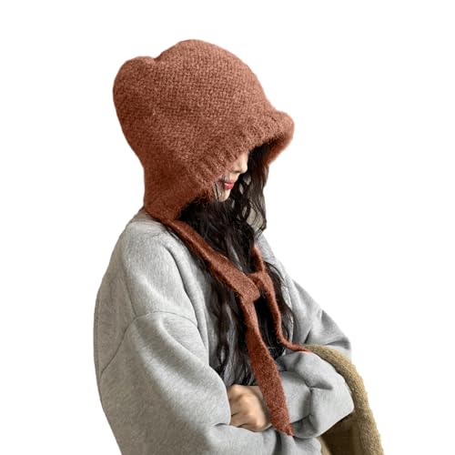 LumiSyne Winter Strickmütze Damen Einfarbig Wolle Gestrickt Verstellbare Kordelzug Doppelter Zweck Ohrenklappe Hut Tasche Vintage Sturmhaube Slouchy Beanie Baggy Skull Cap Warme Mütze Mode Accessoire von LumiSyne