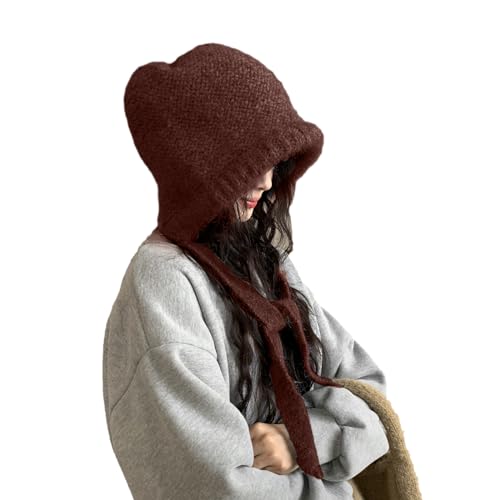 LumiSyne Winter Strickmütze Damen Einfarbig Wolle Gestrickt Verstellbare Kordelzug Doppelter Zweck Ohrenklappe Hut Tasche Vintage Sturmhaube Slouchy Beanie Baggy Skull Cap Warme Mütze Mode Accessoire von LumiSyne