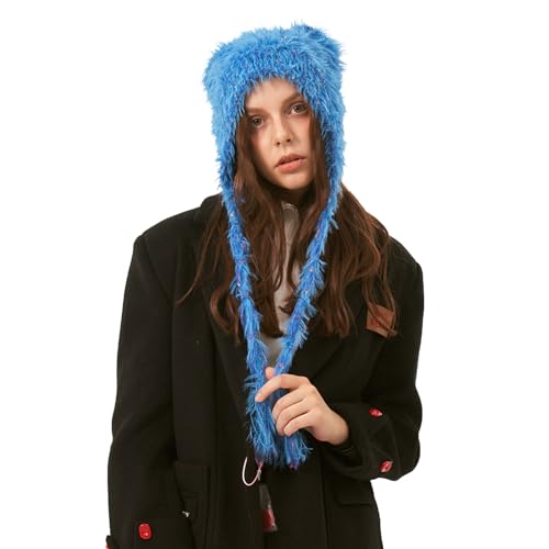 LumiSyne Wintermütze Für Damen Mädchen Stricken Ohrenklappe Hut Niedliche Katzenohr Form Trendy y2k Style Pelzige Strickmütze Mit Bunten Tupfen Langen Ohrriemen Warme Peruanische Beanie Foto Requisite von LumiSyne