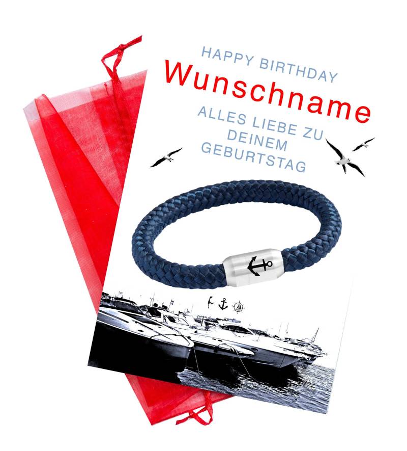 Anker Segeltau Armband | Personalisierte Glückwunschkarte Edelstahl Magnetverschluss Gravur 8 Mm Durchmesser Ø von LumiViva