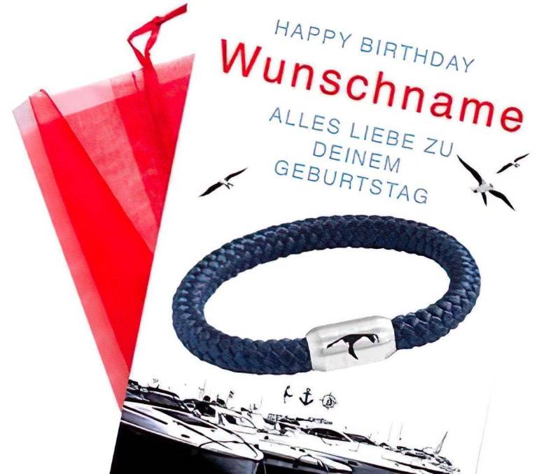 Sylt Segeltau Armband | Personalisierte Glückwunschkarte Edelstahl Magnetverschluss Anker Gravur 8 Mm Durchmesser Ø von LumiViva