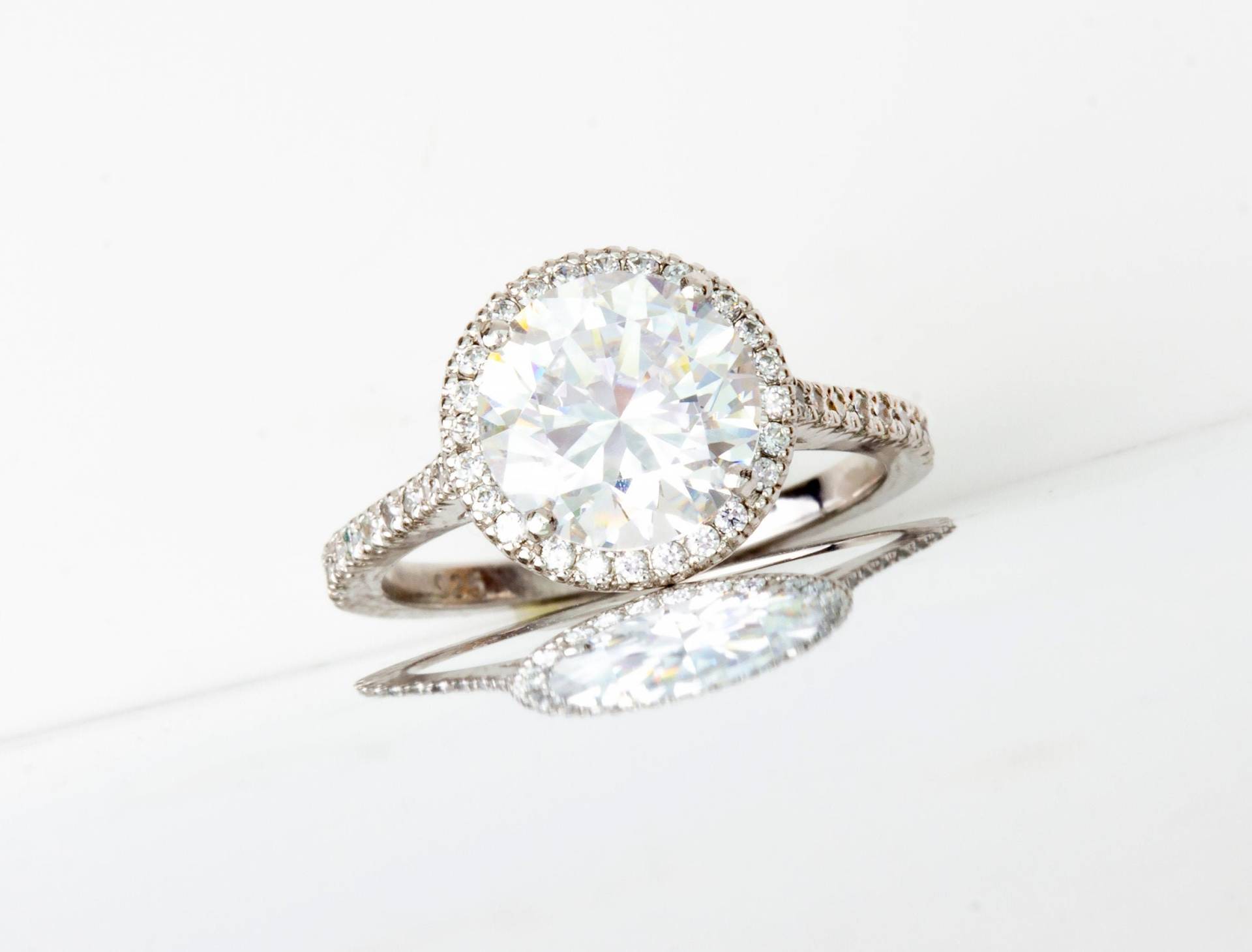 9mm Moissanite Halo Verlobung Silber Ring Braut Hochzeit Ring von LumielJewelry