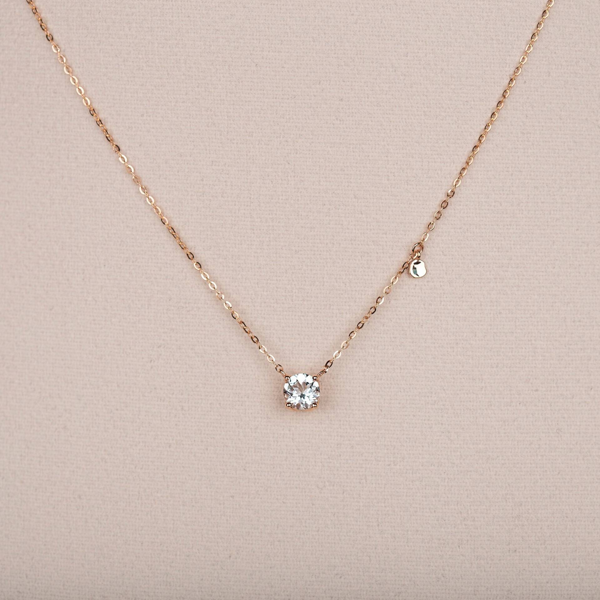 Natürliche Aquamarin 1Ct Solitär 14K Rose Gold Kette Halskette, Versprechen Geschenk Hochzeit Jahrestag Halskette Für Frauen von LumielJewelry