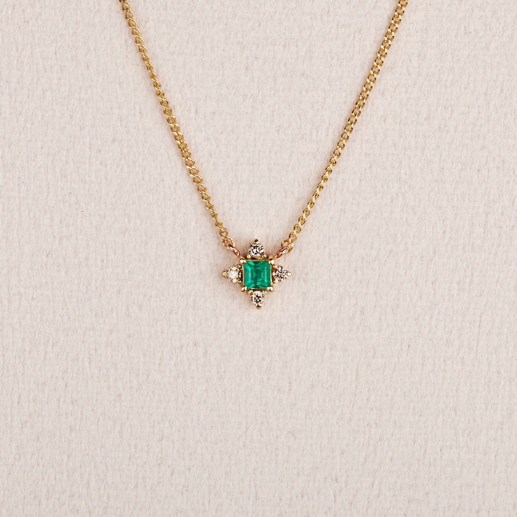 Natürliche Smaragd Halskette Mit Champagner Diamanten in Echt 14K Roségold, Stella Rosegold Geschenk Hochzeit Jahrestag von LumielJewelry