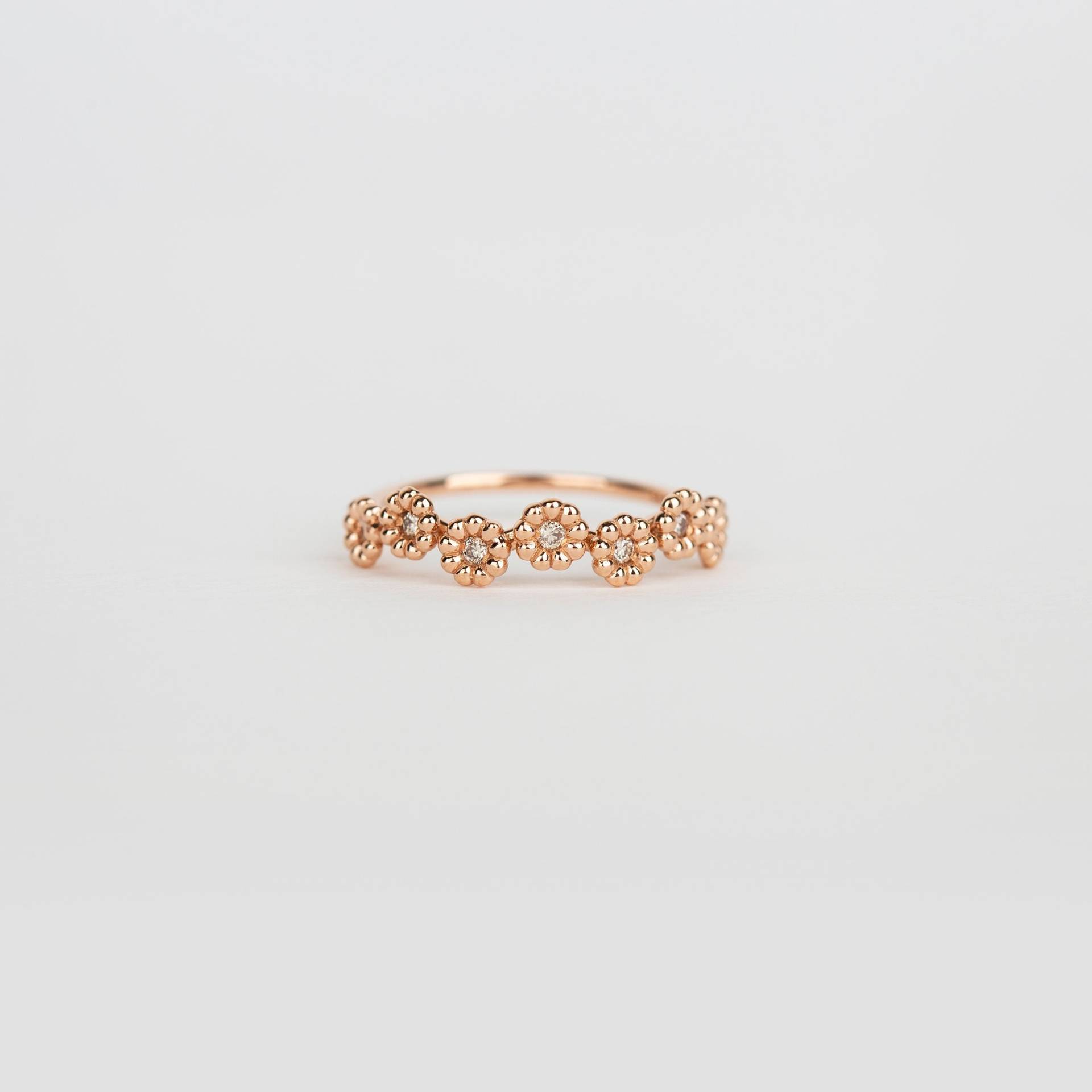 Natürlicher Champagner Diamanten Blütenring in Massivem 14K Roségold, Echter Cognac Diamant Roségold Ring, Versprechen Gänselring von LumielJewelry