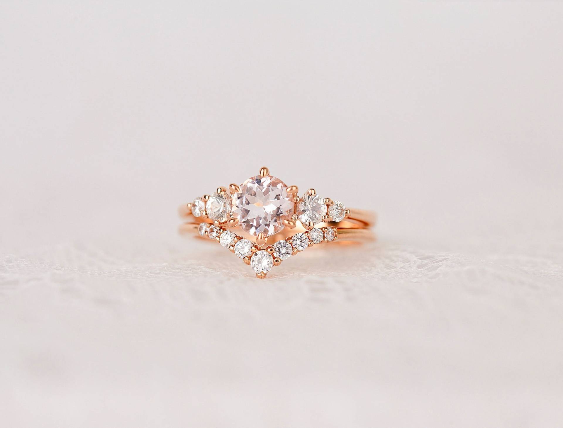 Natürlicher Morganit Verlobungsring Set in 14K Rosegold, Roségold Ring, Hochzeit Brautring von LumielJewelry