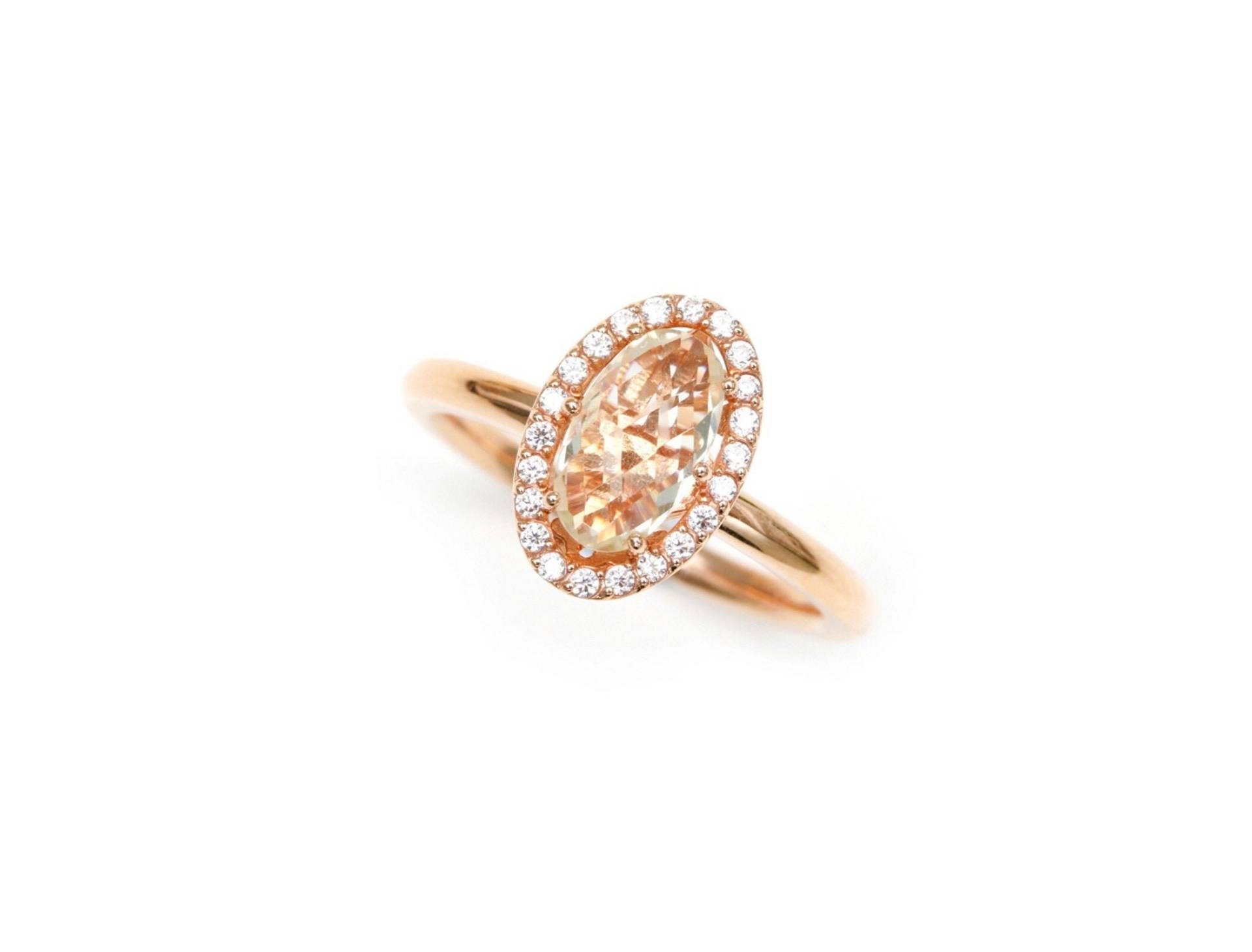 Zitronenquarz Halo Verlobungsring 14K Rosegold Gelb Edelstein Diamanten Vintage Unikat Cluster Gold von LumielJewelry