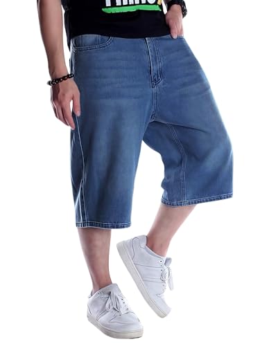 LuminBlaze Baggy Jeans Shorts Herren Loose Fit Vintage Weite Beinform Jorts Y2K Streetwear Hip Hop Casual Lange Denim Shorts von LuminBlaze