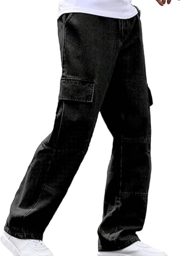 LuminBlaze Cargo Jeans Herren Y2K Streetwear Vintage Jeanshosen Loose Fit Denim Pants mit Weites Bein Lässig Männer Straight Leg von LuminBlaze