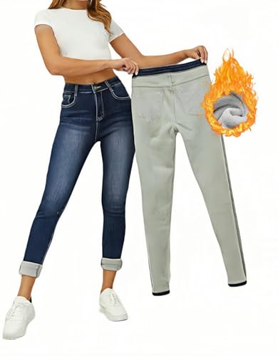 LuminBlaze Gefütterte Jeans Damen Thermo Winter Denim Jeans mit Fleece Skinny High Waist Jeans Stretch von LuminBlaze