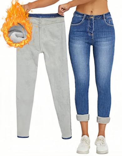 LuminBlaze Gefütterte Jeans Damen Thermo Winter Denim Jeans mit Fleece Skinny High Waist Jeans Stretch von LuminBlaze