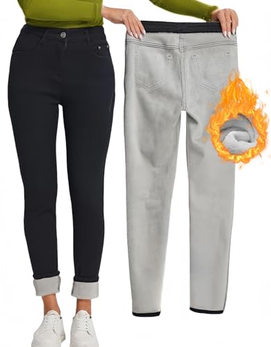 LuminBlaze Gefütterte Jeans Damen Thermo Winter Denim Jeans mit Fleece Skinny High Waist Jeans Stretch von LuminBlaze