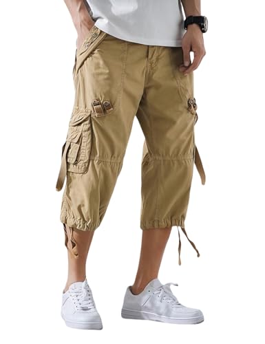 LuminBlaze Lange Cargo Shorts für Herren 18" Innenbeinlänge unterhalb des Knies 3/4 Capri-Hosen Twill Freizeit Workout Chino Shorts mit 6 Taschen von LuminBlaze