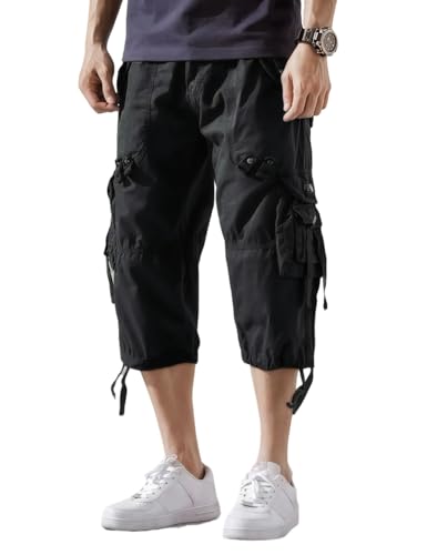 LuminBlaze Lange Cargo Shorts für Herren 18" Innenbeinlänge unterhalb des Knies 3/4 Capri-Hosen Twill Freizeit Workout Chino Shorts mit 6 Taschen von LuminBlaze