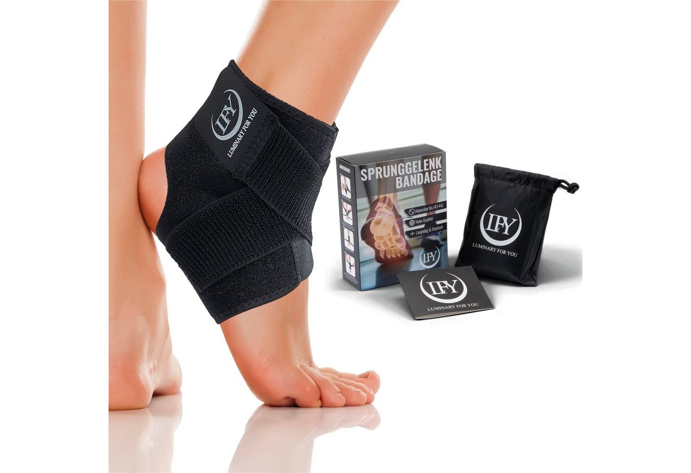 Luminary for you Fußbandage Sprunggelenkbandage bei ernsthaften Verletzungen! (Knöchel Stütze, Training, 2-tlg., mit Motivationskarte), Innovatives Design von Luminary for you