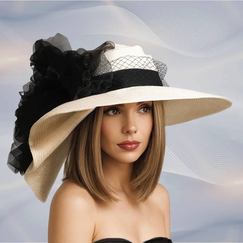 Kentucky Derby Hut Handgemachter Parasisal Strohhut Mit Schwarzer Blume "Sonya' Kentucky Derby Hut Handgemachter Parasisal Strohhut Mit Schwarzer Blume "Sonya' von LuminataCo