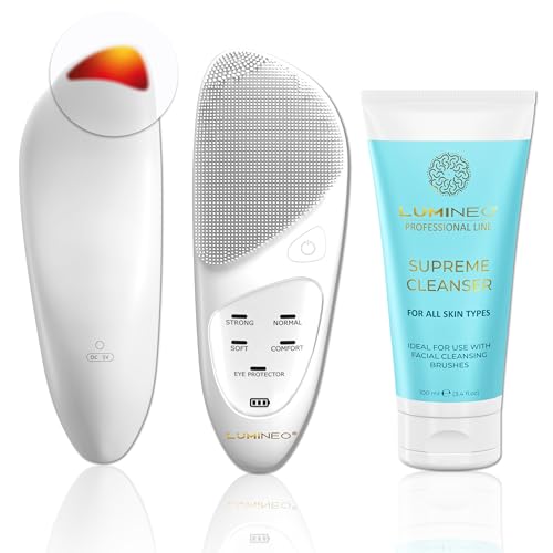 Lumineo SONIC THERMO 6-in-1 Gesichtsreinigungsbürste zur Poren- Peeling- und Mitesserreinigung, IPX7 (mit Reinigungsgel für normale Haut) von Lumineo