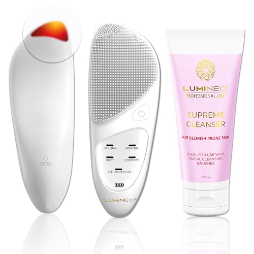 Lumineo SONIC THERMO 6-in-1 Gesichtsreinigungsbürste zur Poren- Peeling- und Mitesserreinigung, IPX7 (mit Reinigungsgel für unreine Haut) von Lumineo