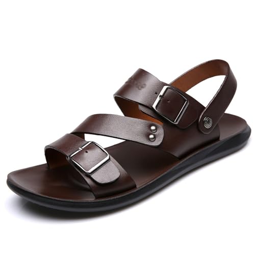 Herren Leder Sandalen,Leicht und atmungsaktiv Strand Ledersandalen,Offene Sandalen mit verstellbarem Knöchelriemen,Outdoor Sport Sandale Rutschfest und verschleißfest Für den Strandsommer von LuminescentDream