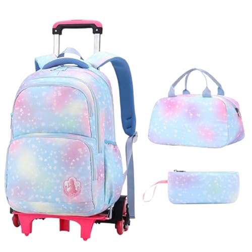 Mädchen Rucksack mit Rollen ,Schultrolley Kinder ,Wasserdichter,mit Lunch Bag Inklusive Federmäppchen ,Verstellbare Zugstange ,Schulranzen Detach ,Treppensteigen,für(von 7–12 Jahren) Schule,Reisen von LuminescentDream