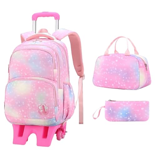 Mädchen Rucksack mit Rollen ,Schultrolley Kinder ,Wasserdichter,mit Lunch Bag Inklusive Federmäppchen ,Verstellbare Zugstange ,Schulranzen Detach ,Treppensteigen,für(von 7–12 Jahren) Schule,Reisen von LuminescentDream