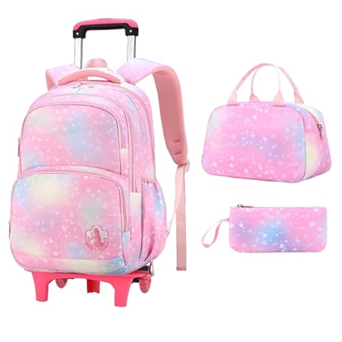 Mädchen Rucksack mit Rollen ,Schultrolley Kinder ,Wasserdichter,mit Lunch Bag Inklusive Federmäppchen ,Verstellbare Zugstange ,Schulranzen Detach ,Treppensteigen,für(von 7–12 Jahren) Schule,Reisen von LuminescentDream