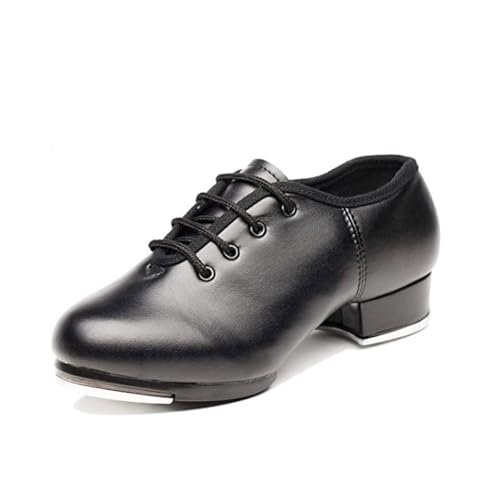 Tanzschuhe für Stepptanz Jazz Tap Dance Schuhe Steppschuhe für Mädchen Jungen Schnürschuhe Jazz Tap Dance Schuhe Schwarze Steppschuhe aus Leder Gesellschaftstanzschuhe für Kinder Erwachsene von LuminescentDream