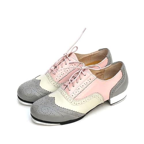 Unisex Steppschuhe Tanzschuhe für Stepptanz Jazz Tap Dance Schuhe Steppschuhe für Mädchen Jungen Steppschuhe zum Schnüren Leder Material Steppschuhe,für Damen Mädchen Erwachsene Unisex von LuminescentDream