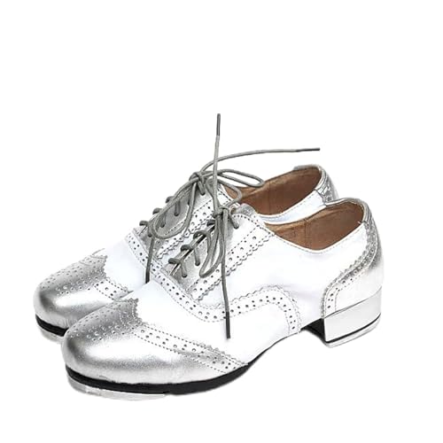 Unisex Steppschuhe Tanzschuhe für Stepptanz Jazz Tap Dance Schuhe Steppschuhe für Mädchen Jungen Steppschuhe zum Schnüren Leder Material Steppschuhe,für Damen Mädchen Erwachsene Unisex von LuminescentDream