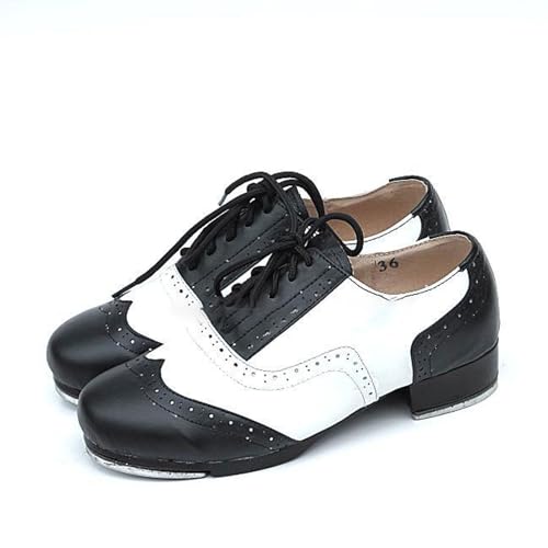 Unisex Steppschuhe Tanzschuhe für Stepptanz Jazz Tap Dance Schuhe Steppschuhe für Mädchen Jungen Steppschuhe zum Schnüren Leder Material Steppschuhe,für Damen Mädchen Erwachsene Unisex von LuminescentDream