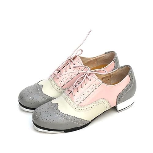 Unisex Steppschuhe Tanzschuhe für Stepptanz Jazz Tap Dance Schuhe Steppschuhe für Mädchen Jungen Steppschuhe zum Schnüren Leder Material Steppschuhe,für Damen Mädchen Erwachsene Unisex von LuminescentDream