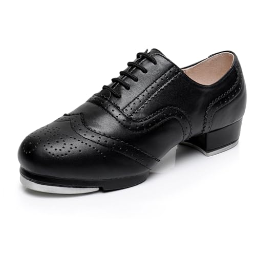 LuminescentDream Unisex Steppschuhe - Tanzschuhe für Damen, Mädchen & Erwachsene - Atmungsaktive Ledermaterial - Leichte & Bequeme Tanzschuhe für Stepptanz - Schwarz, Größe 39 EU von LuminescentDream