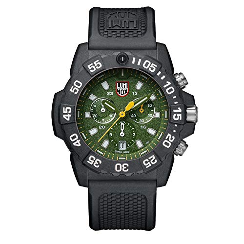 Luminox Herren Navy Seal Chronograph 45mm 20ATM Swiss Quarz Uhren mit Grüner LLT Anzeige und Schwarz Gummiband von Luminox