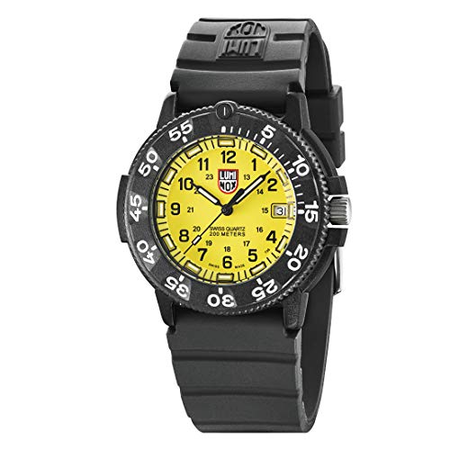 Luminox Navy Seal Uhr Herren Taucheruhr (XS.3005.F / 3000 Serie) Made in Schweiz, Schwarzes Uhrband und Carbon-Gehäuse, gelbes Ziffernblatt + 200 Meter wasserdichte von Luminox