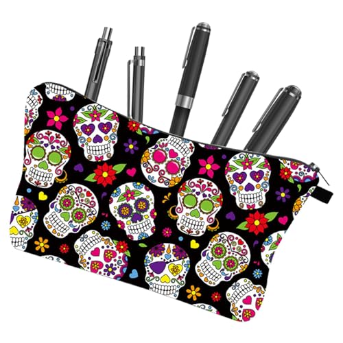 Federmäppchen – Federmäppchen mit Totenkopf-Druck, Gothic-Federmäppchen, Kulturbeutel mit Reißverschluss, wasserdichte Schreibwarentasche, Halloween-Tasche, Schule, große Aufbewahrungstasche Federmäppchen – Federmäppchen mit Totenkopf-Druck, Gothic-Federmäppchen, Kulturbeutel mit Reißverschluss, wasserdichte Schreibwarentasche, Halloween-Tasche, Schule, große Aufbewahrungstasche von Lumiscent