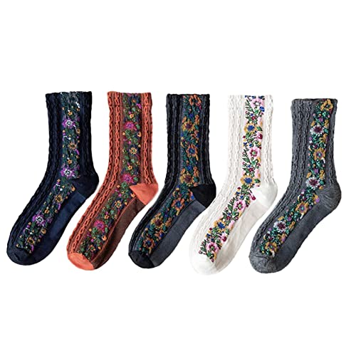 Lumiscent Retro ethnische Blumensocken,Dicke Thermosocken 5 Paar/Set - Ultra dicke, warme, isolierte Crew-Socken für Bodensocken bei kaltem Wetter von Lumiscent