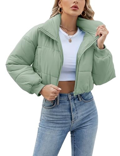 Lumister Leichte Steppjacke für Damen, langärmelig, Stehkragen, Reißverschluss, Cropped-Pufferjacke, Mantel, Grün , M Lumister Leichte Steppjacke für Damen, langärmelig, Stehkragen, Reißverschluss, Cropped-Pufferjacke, Mantel, Grün , M von Lumister
