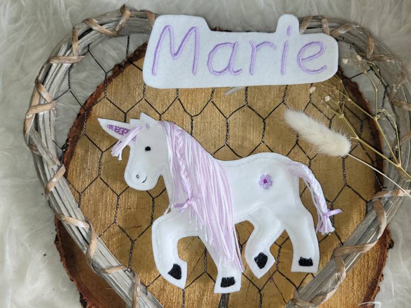 Applikation Einhorn Und Wunschname, Glitzerhorn, Schultüte, Aufnäher, Wollmähne von Lummpitz