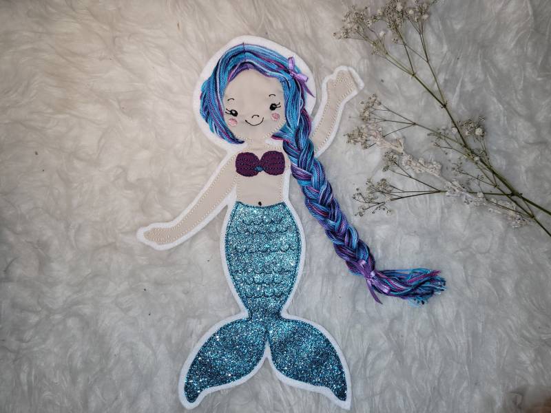 Applikation Große Meerjungfrau, Nixe, Glitzerflosse, Wollhaare von Lummpitz