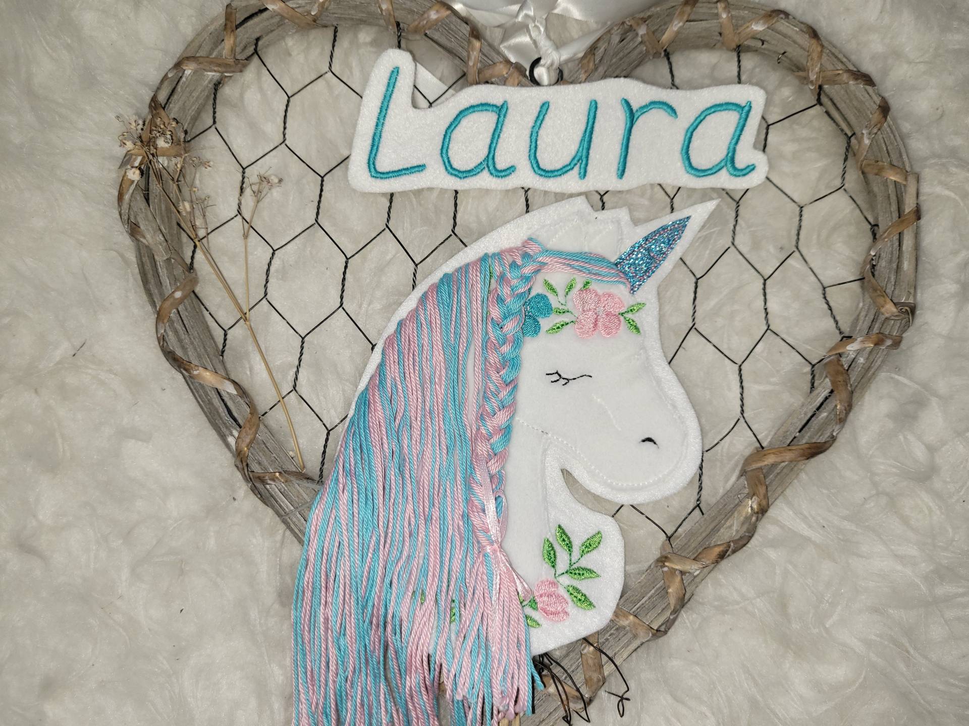 Applikation Set Boho Einhorn Mit Glitzerhorn, Wollmähne Und Name, Wunschname Applikation Set Boho Einhorn Mit Glitzerhorn, Wollmähne Und Name, Wunschname von Lummpitz