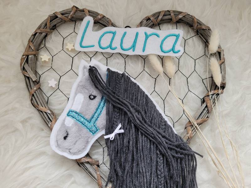 Applikation Set Pferdekopf Und Name, Wollmähne, Halfter, Schultütenset, Aufnäher, Pferd, Wunschname von Lummpitz