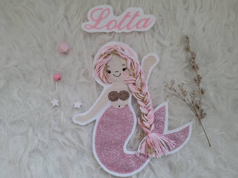 Set Applikation Große Meerjungfrau Und Name, Nixe, Glitzerflosse, Wollhaare, Schultütenset von Lummpitz