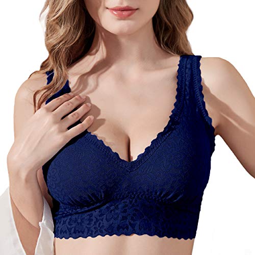 Lacy Studio Damen Bralette ohne Bügel, weich, einfach, bequem, Blumenmuster, Spitze - Blau - Large Lacy Studio Damen Bralette ohne Bügel, weich, einfach, bequem, Blumenmuster, Spitze - Blau - Large von Luna & Sun
