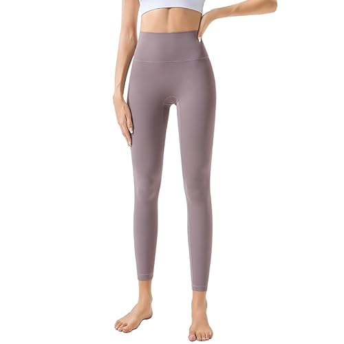 Luna & Sun Dehnbare Yogahose für Damen, hohe Taille, Workout, Bauchkontrolle, Leggings mit Gesäßtasche, Lila Grau, Groß von Luna & Sun