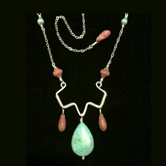 Wunderschöne Statement Halskette | Handmade Sterling Silber, Türkis Und Facettierter Rhodonit Heilende Edelsteine Echtes Mittelstück Wunderschöne Statement Halskette | Handmade Sterling Silber, Türkis Und Facettierter Rhodonit Heilende Edelsteine Echtes Mittelstück von LunaDancing