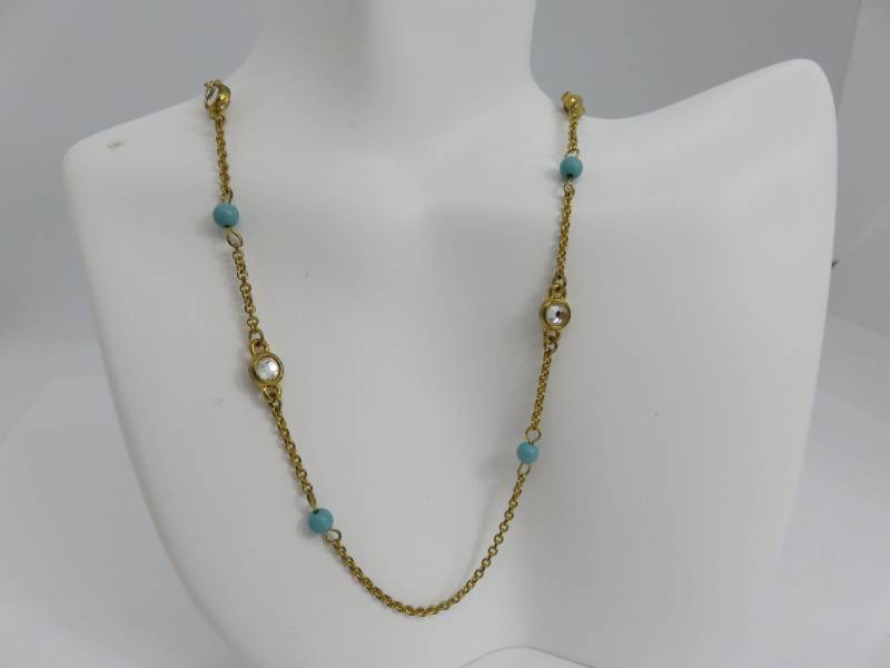 Vintage Gold Ton Türkis Kostüm Halskette von LunaLagoonTreasures