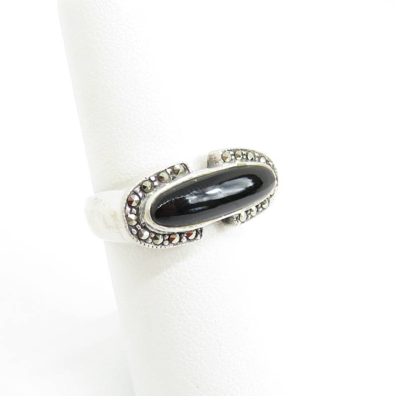 Vintage Sterling Silber Onyx Und Markasit Ring von LunaLagoonTreasures
